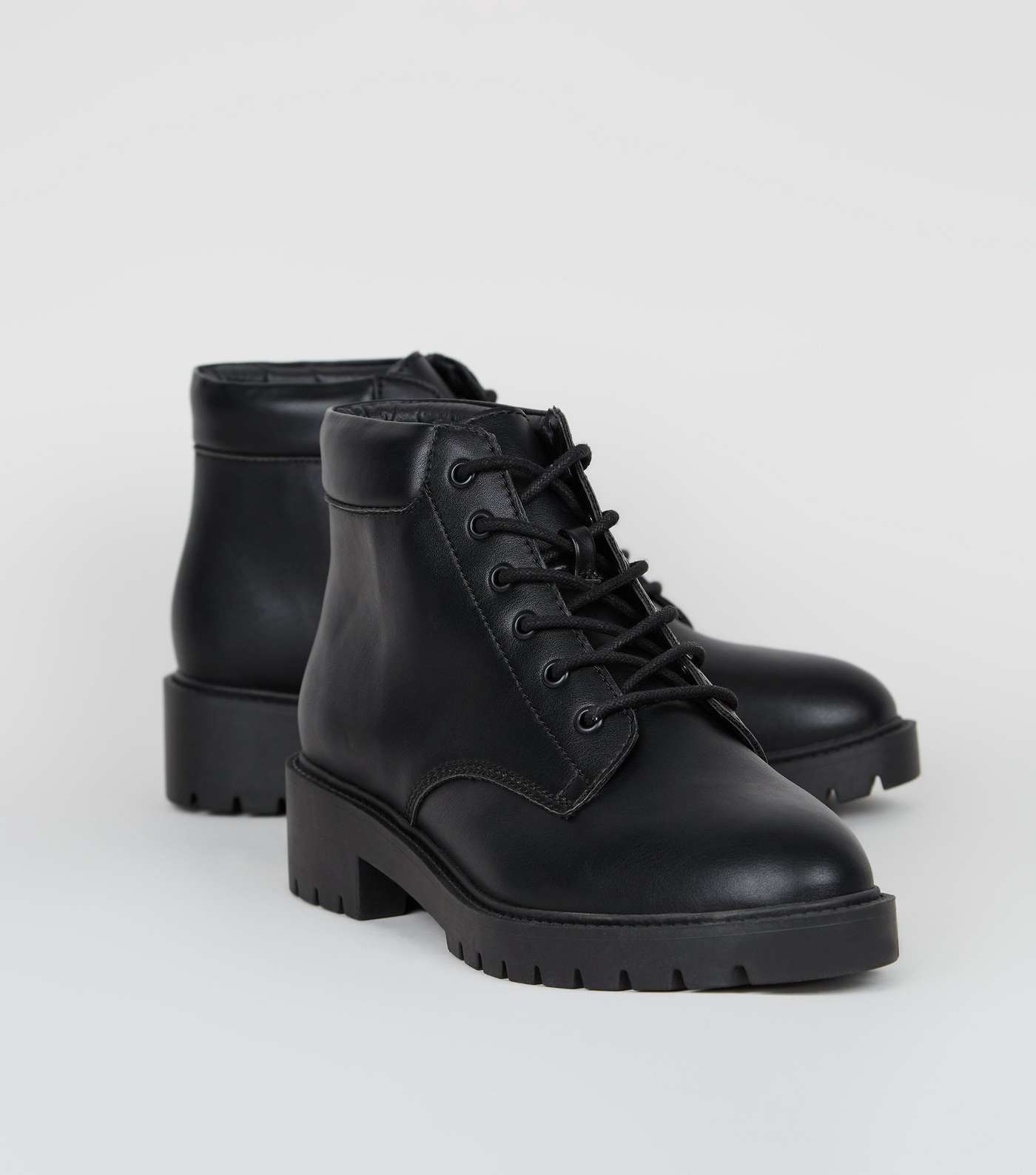 Wide Fit Black Lace Up Chunky Hiker Boots Image 3