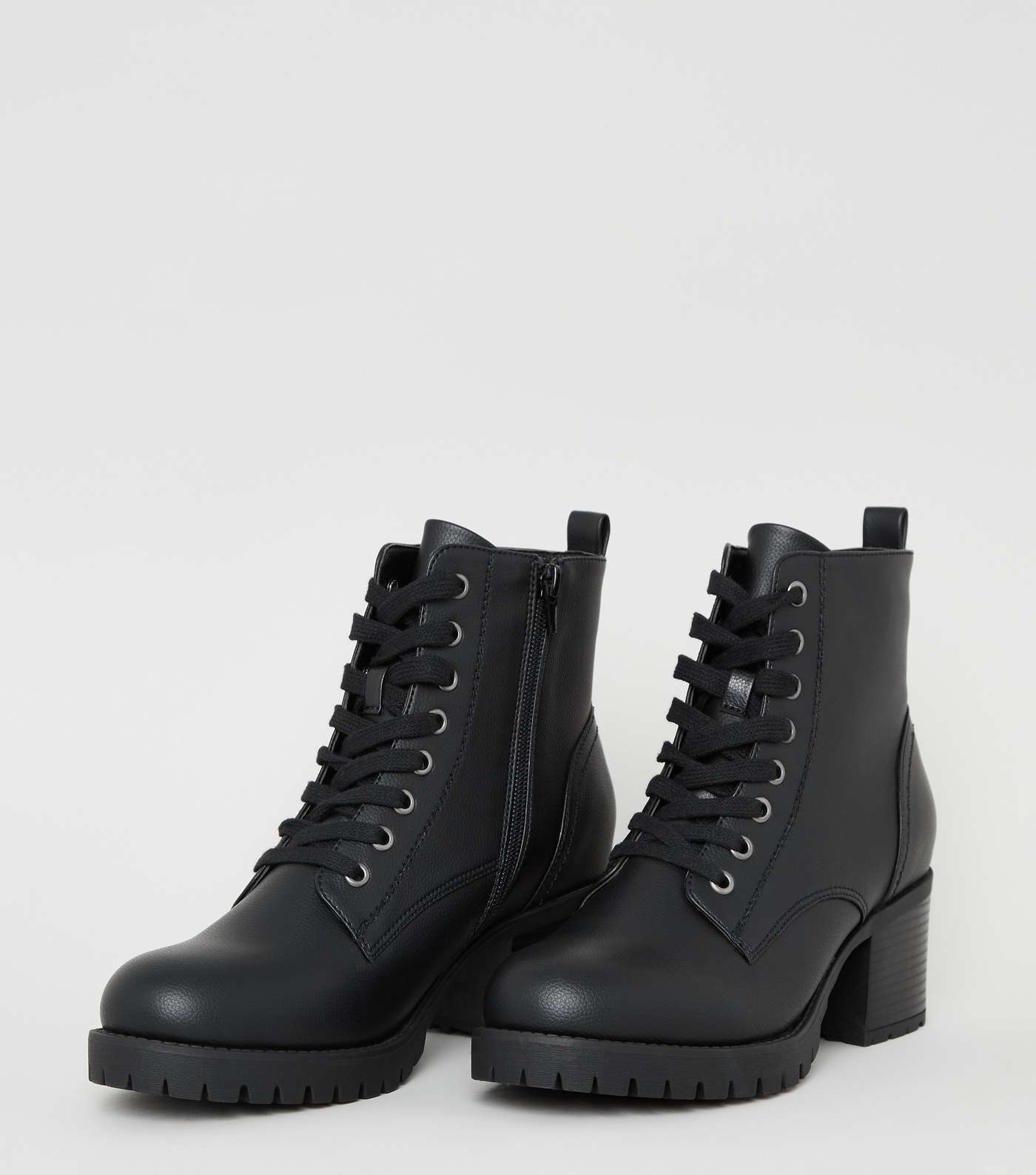 Black Leather-Look Chunky Heel Biker Boots Image 3