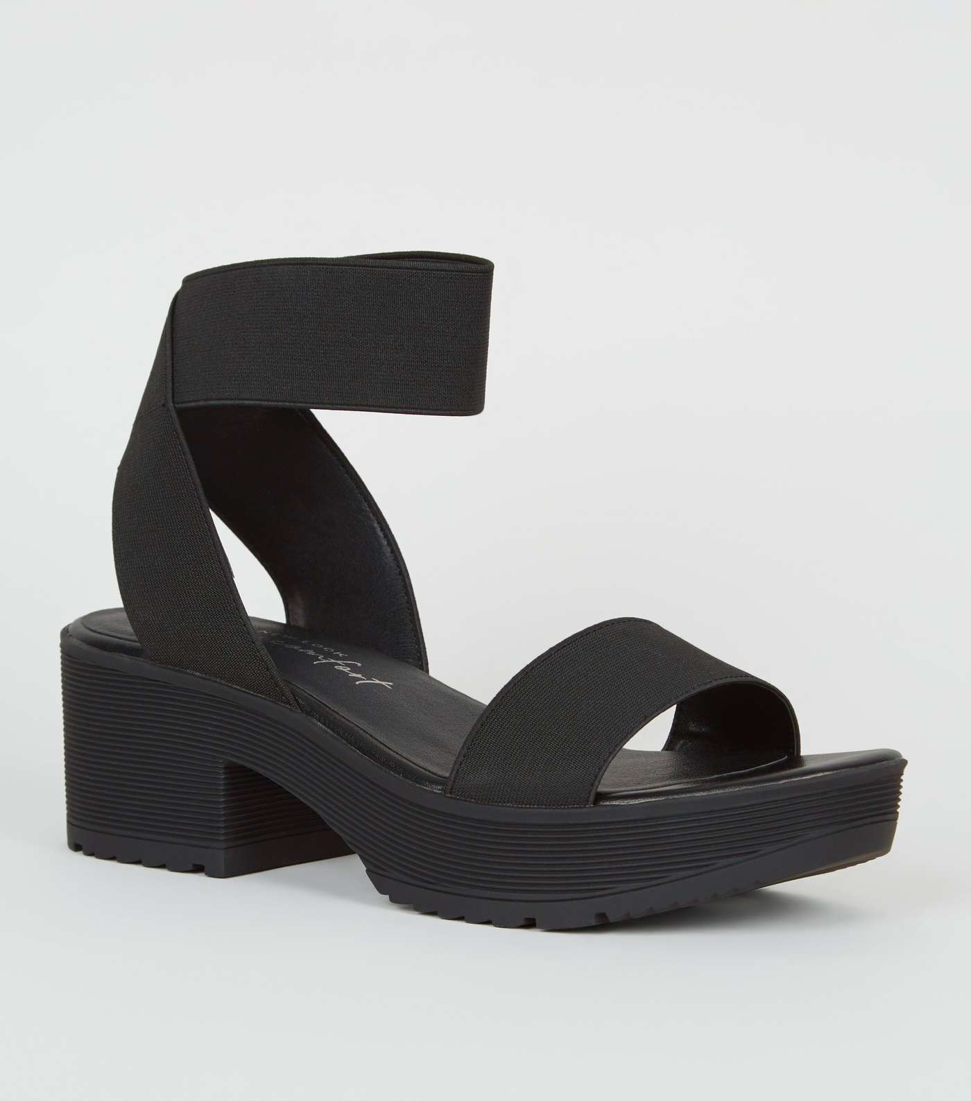 Black Elasticated Strap Chunky Platform Sandals