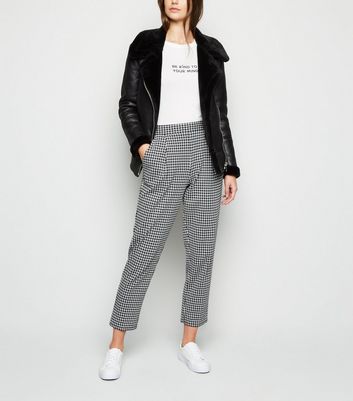 White Dogtooth Slim Leg Trousers | New Look