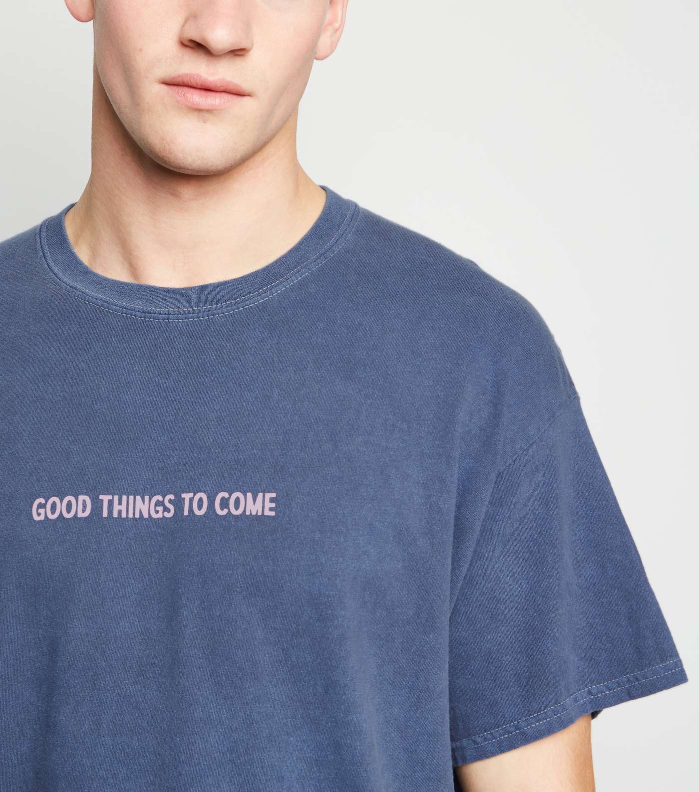 Navy Overdyed Good Things Slogan T-Shirt Image 5