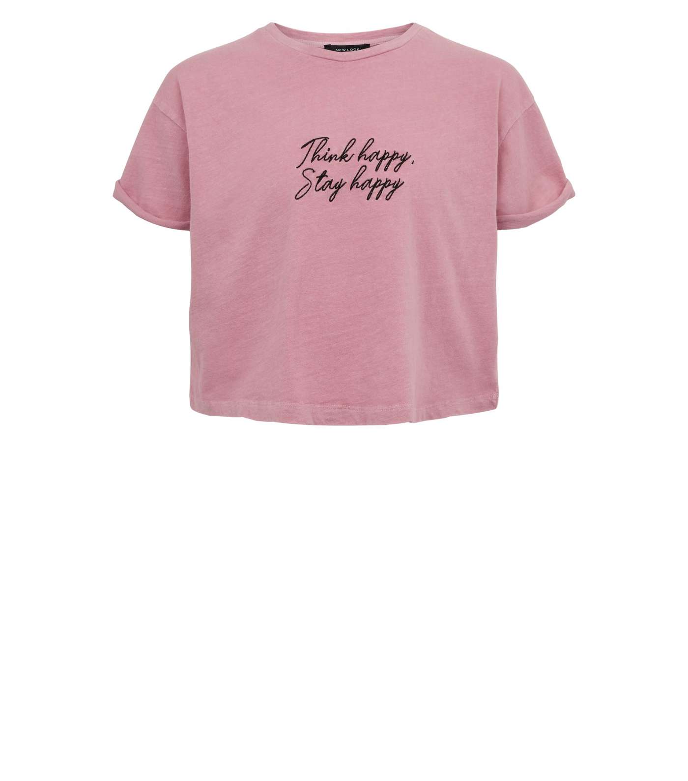 Girls Pale Pink Acid Wash Happy Slogan T-Shirt Image 4