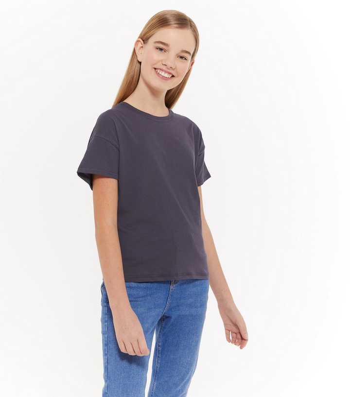 Girls Dark Grey Cotton T-Shirt