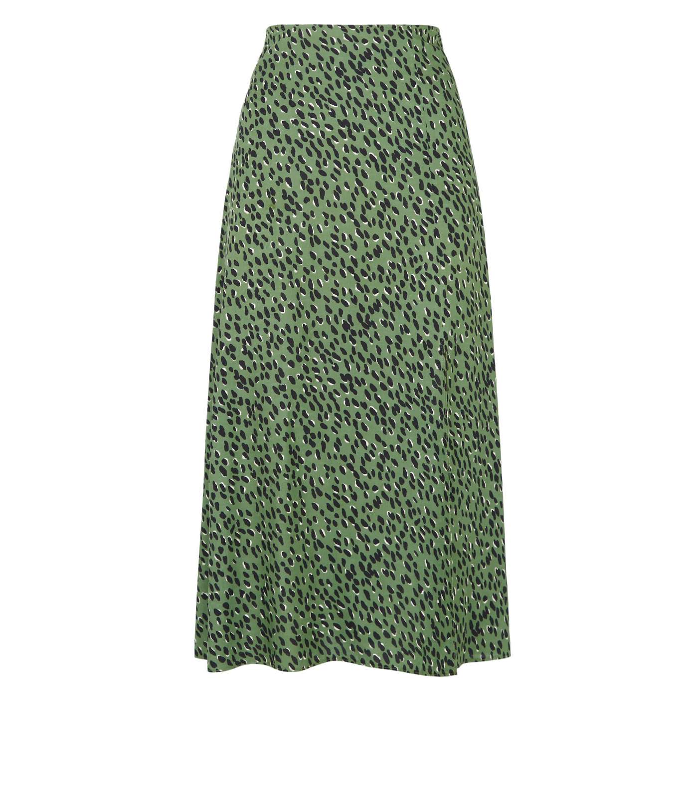 Khaki Abstract Spot Midi Skirt  Image 4