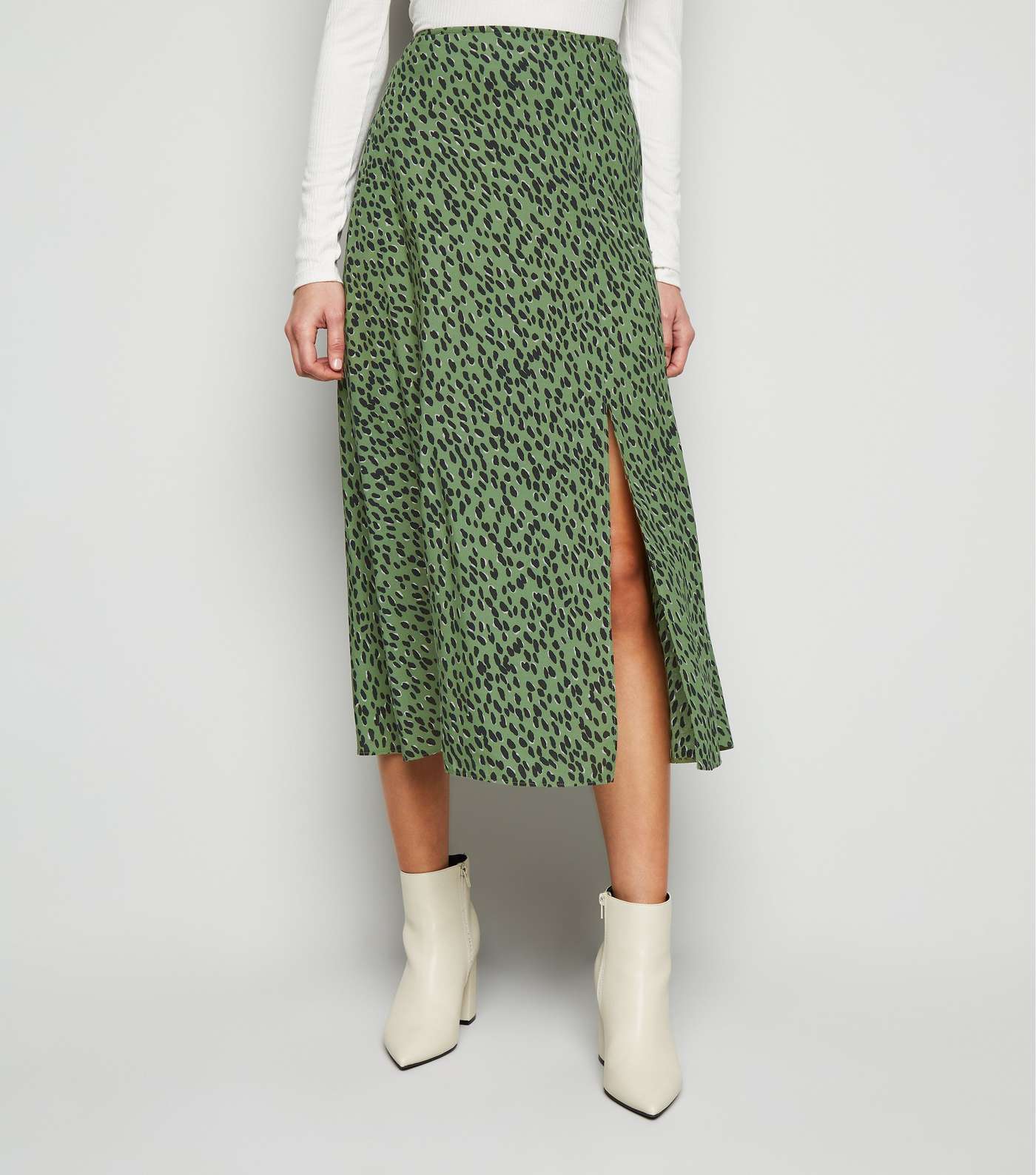 Khaki Abstract Spot Midi Skirt  Image 2