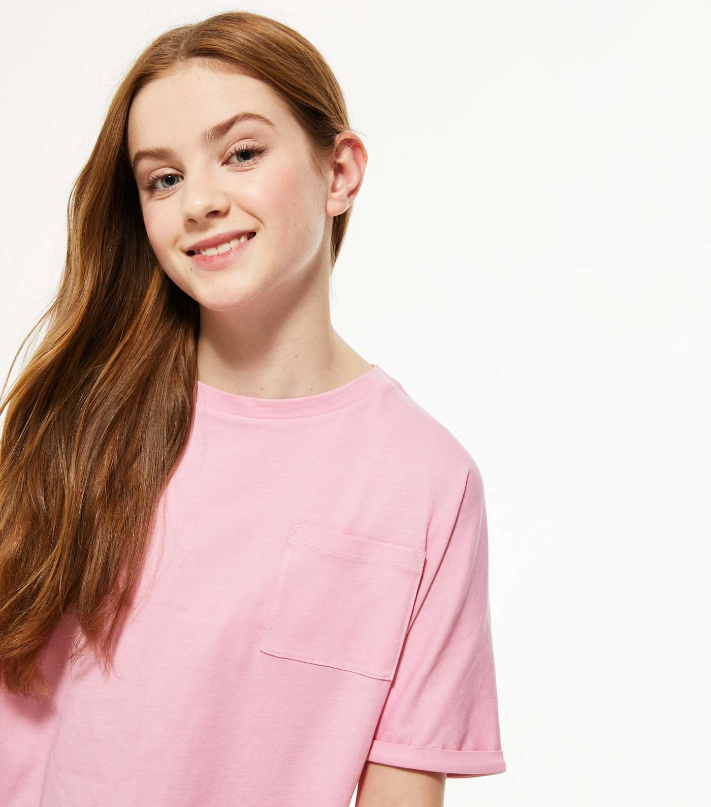 Girls Mid Pink Pocket Front T-Shirt Image 4