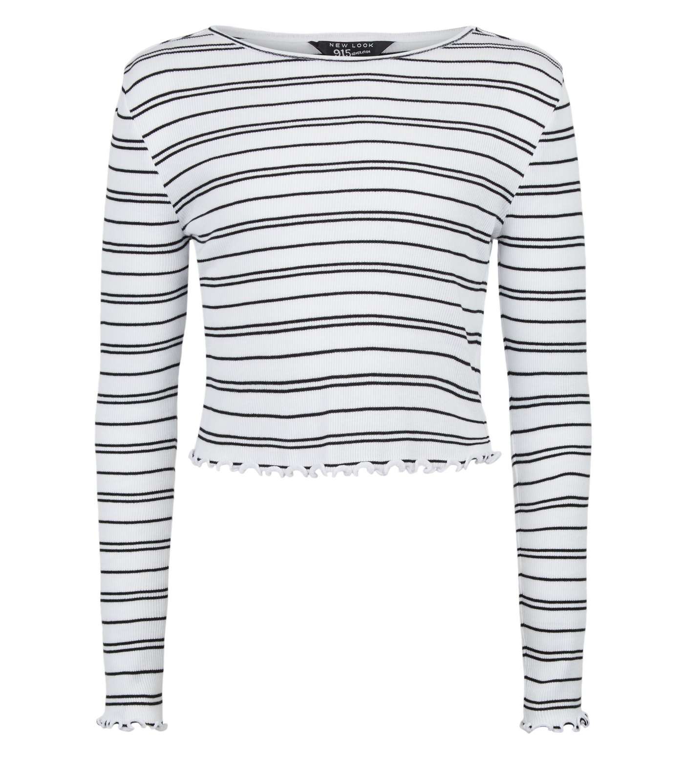 Girls White Stripe Frill Crop T-Shirt Image 4
