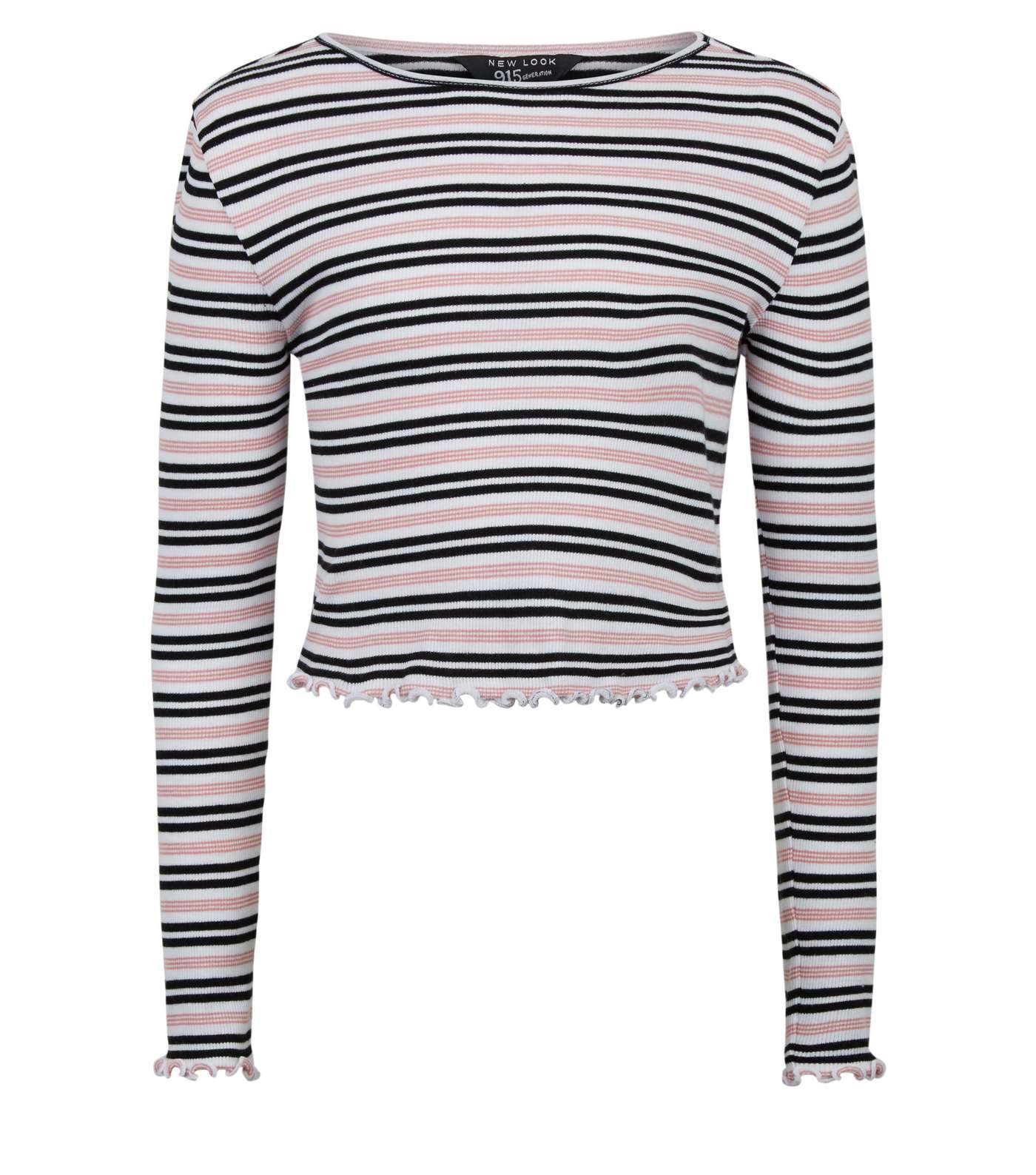 Girls Pink Stripe Frill Crop T-Shirt Image 4