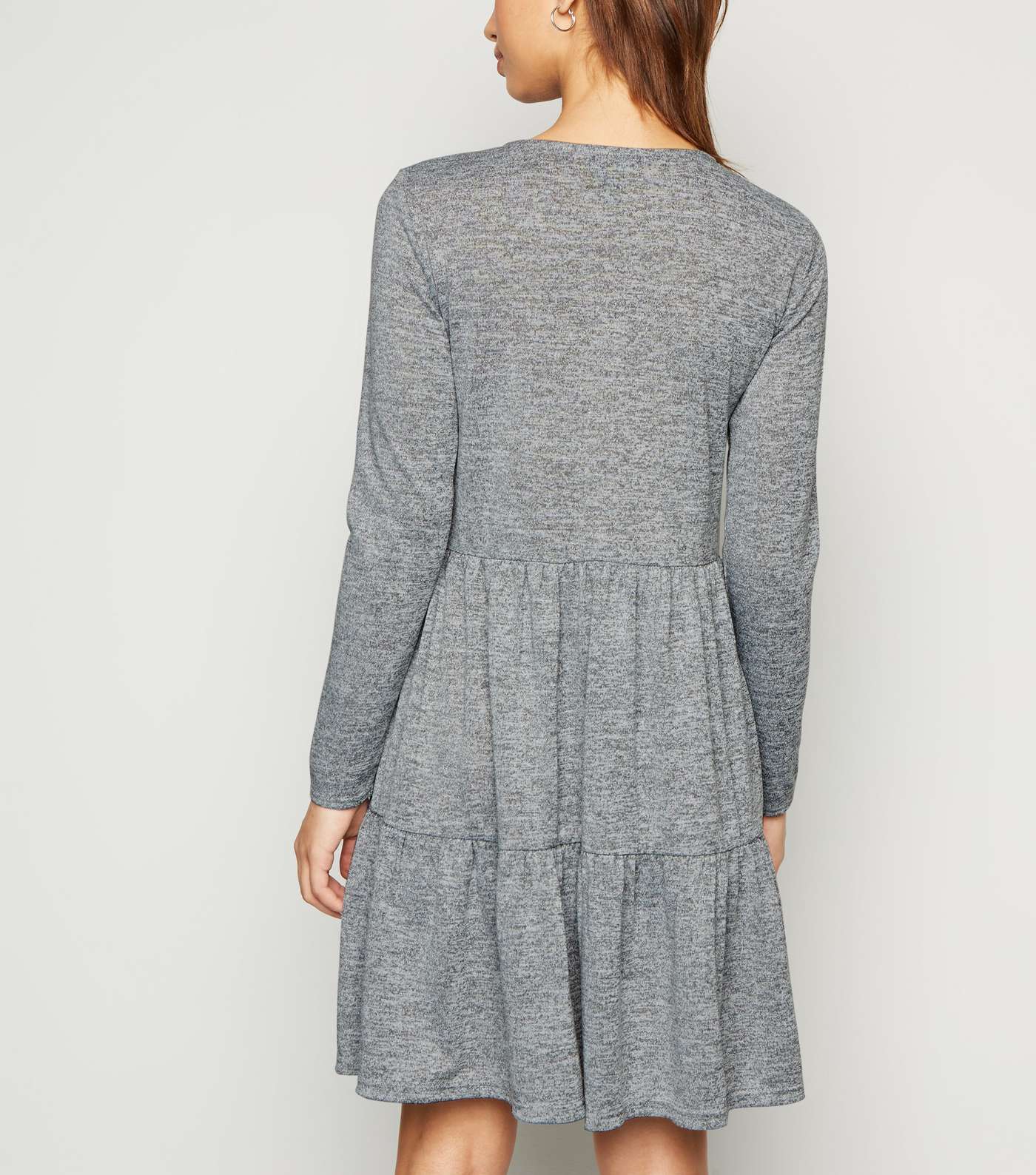 Grey Fine Knit Tiered Mini Smock Dress Image 3