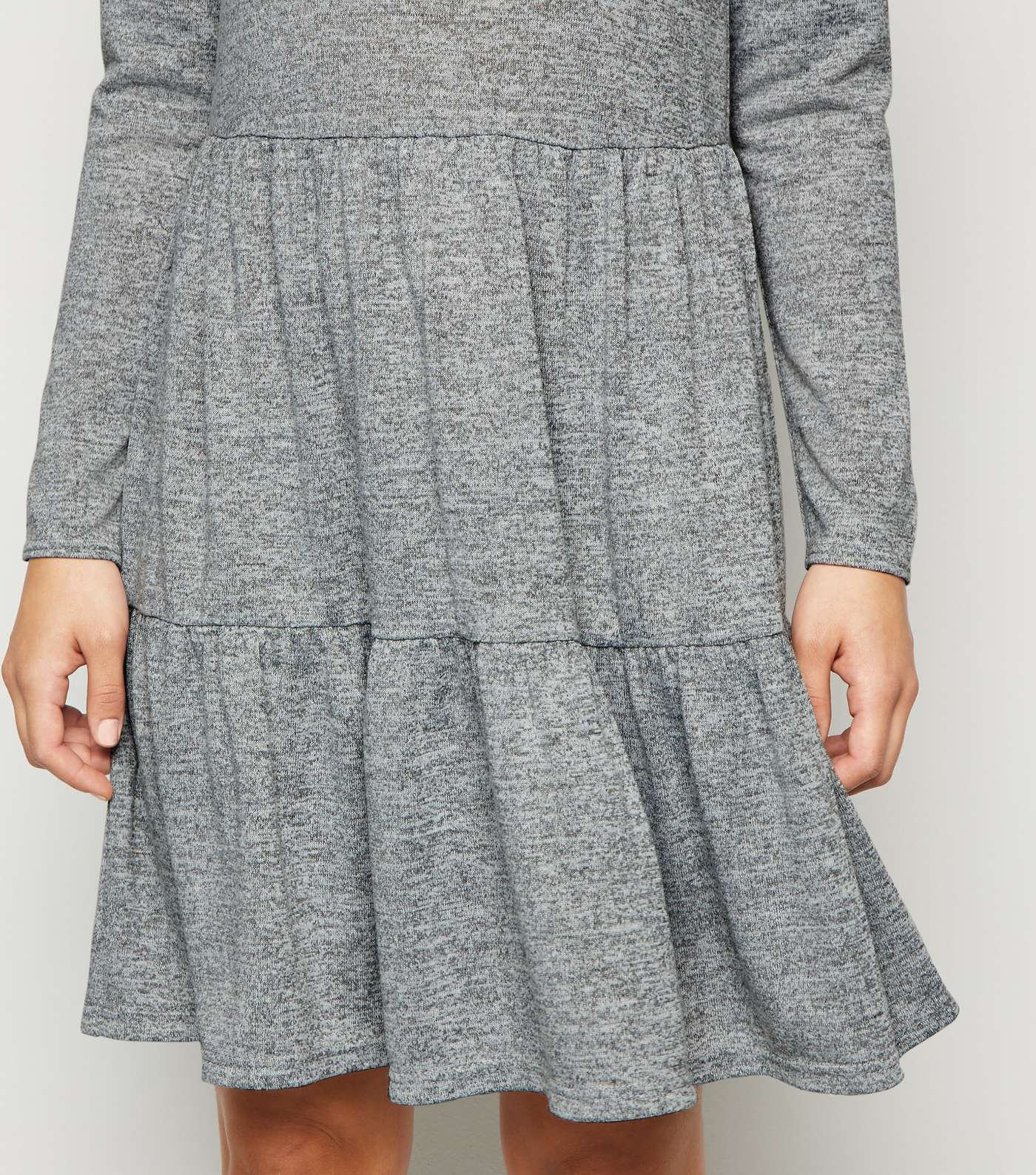 Grey Fine Knit Tiered Mini Smock Dress Image 5