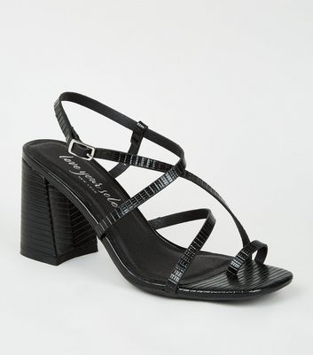 Black Faux Snake Strappy Flared Block 
