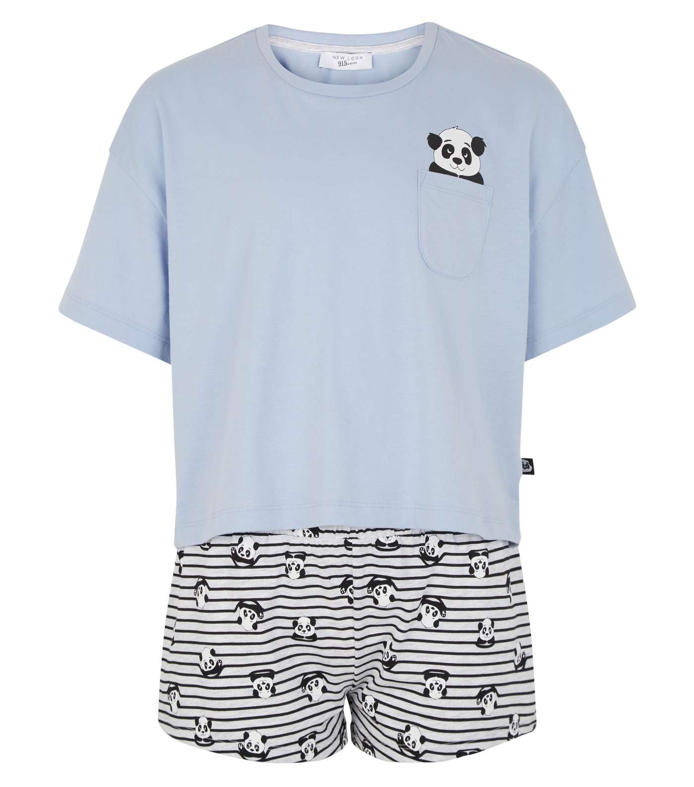 Girls Blue Panda Print Short Pyjama Set Image 4
