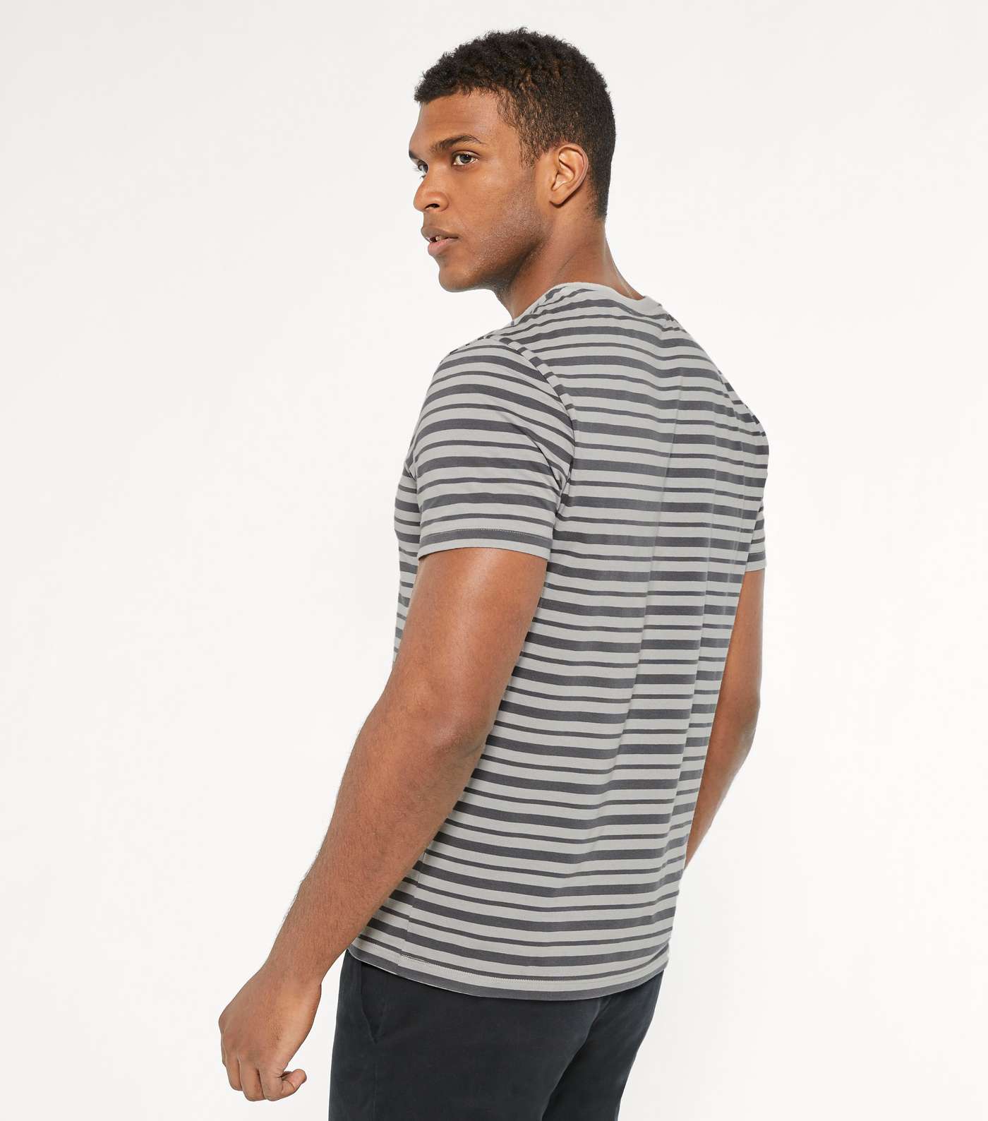 Pale Grey Stripe Short Sleeve T-Shirt  Image 4