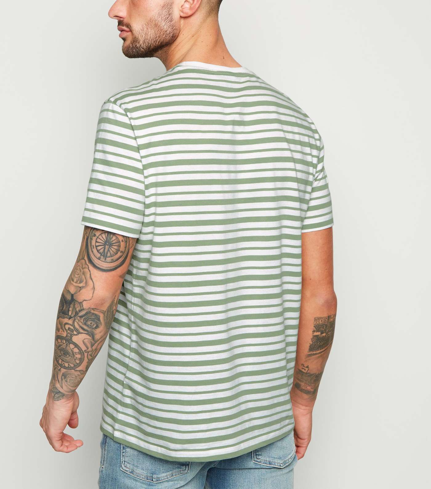 Olive Stripe Short Sleeve T-Shirt Image 3