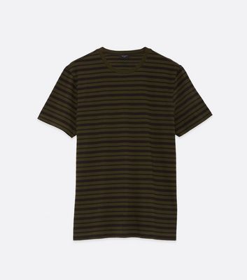 Image of Dark Green Stripe Short Sleeve T-Shirt New Look