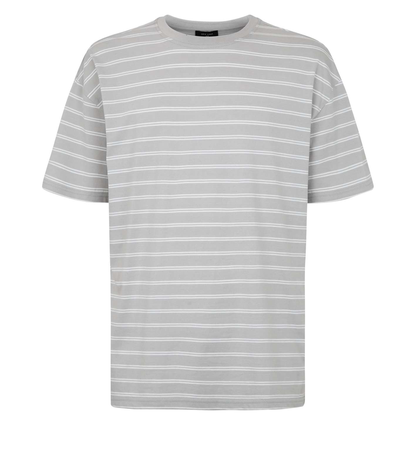 Pale Grey Stripe Oversized Crew T-Shirt Image 4
