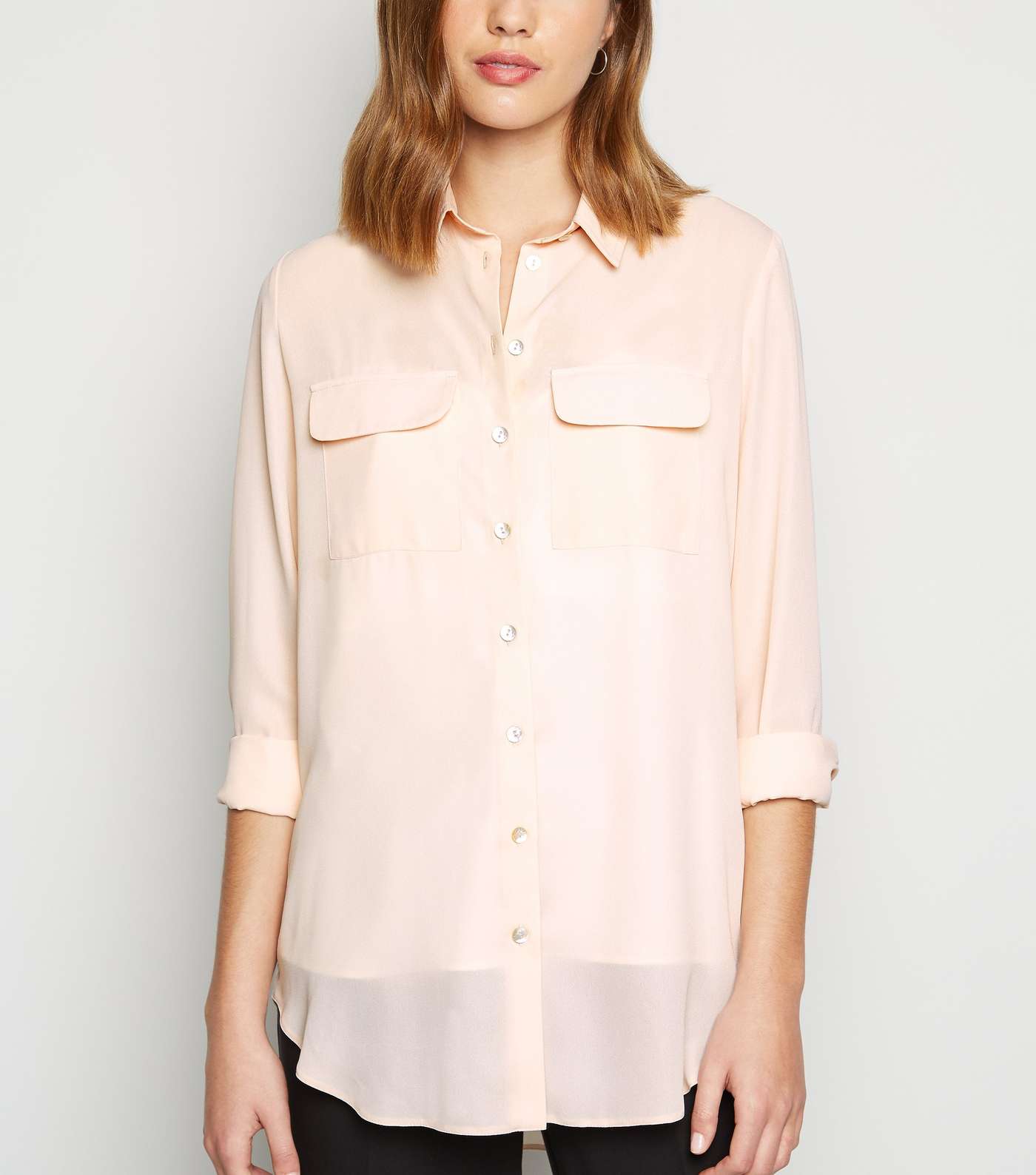 Pale Pink Utility Pocket Long Sleeve Shirt