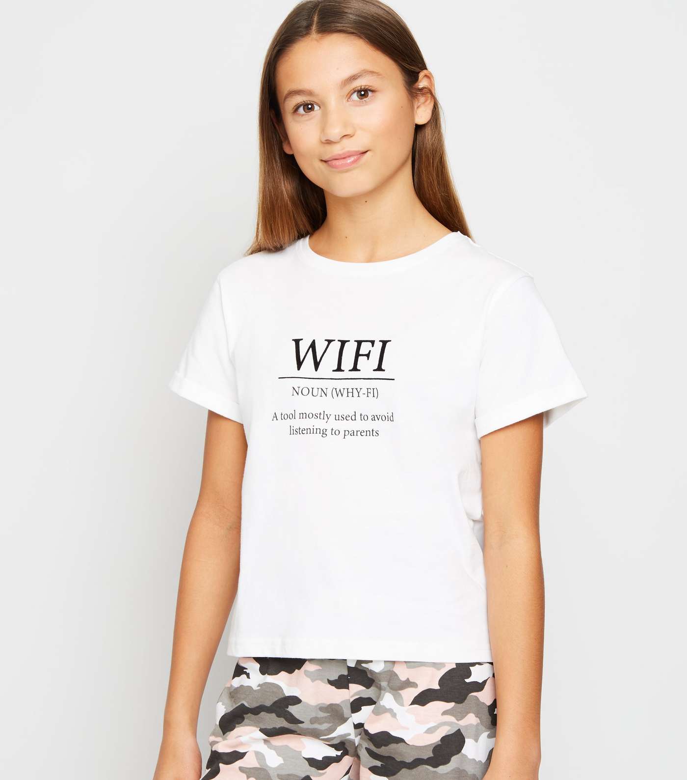 Girls White Wifi Slogan Camo Pyjama Set Image 2