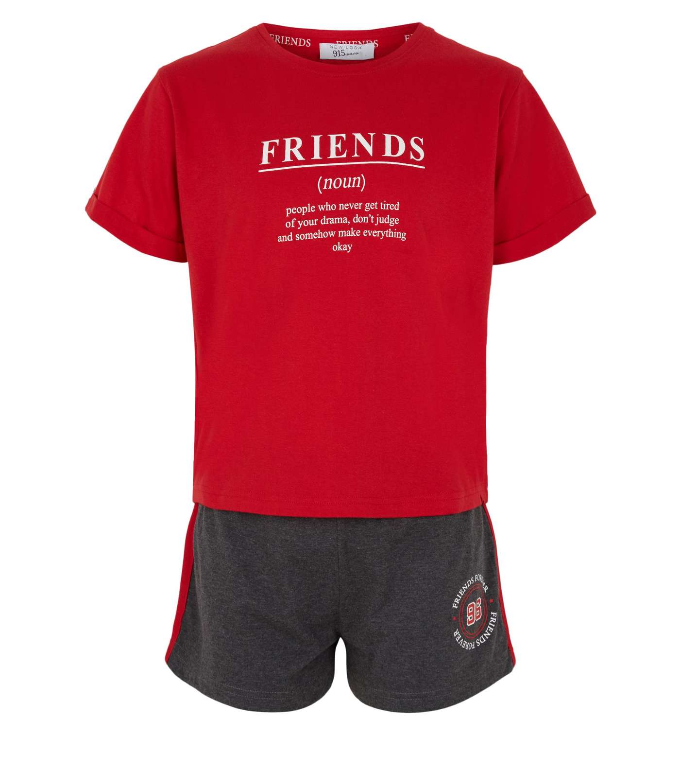 Girls Red Friends Definition Slogan Shorts Pyjama Set  Image 4