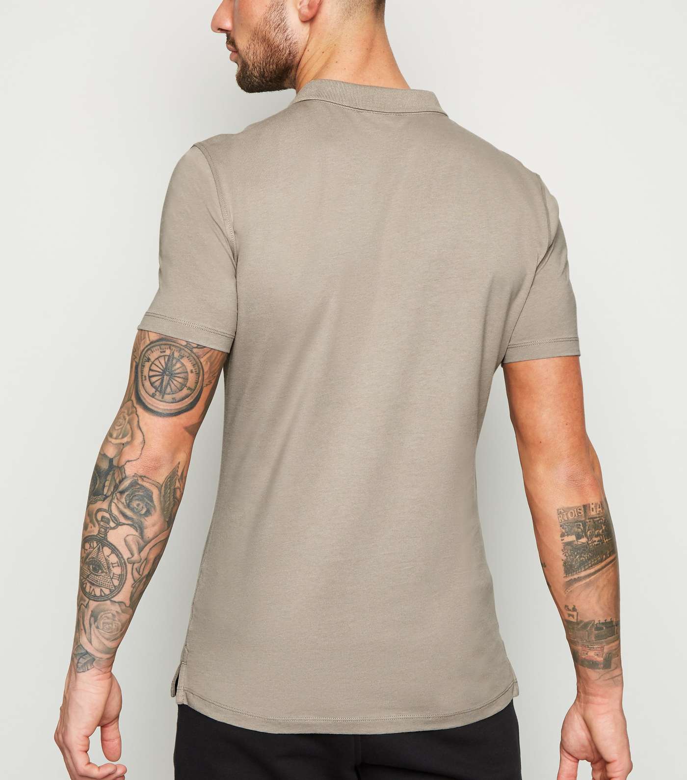 Pale Grey Muscle Fit Polo Shirt Image 3