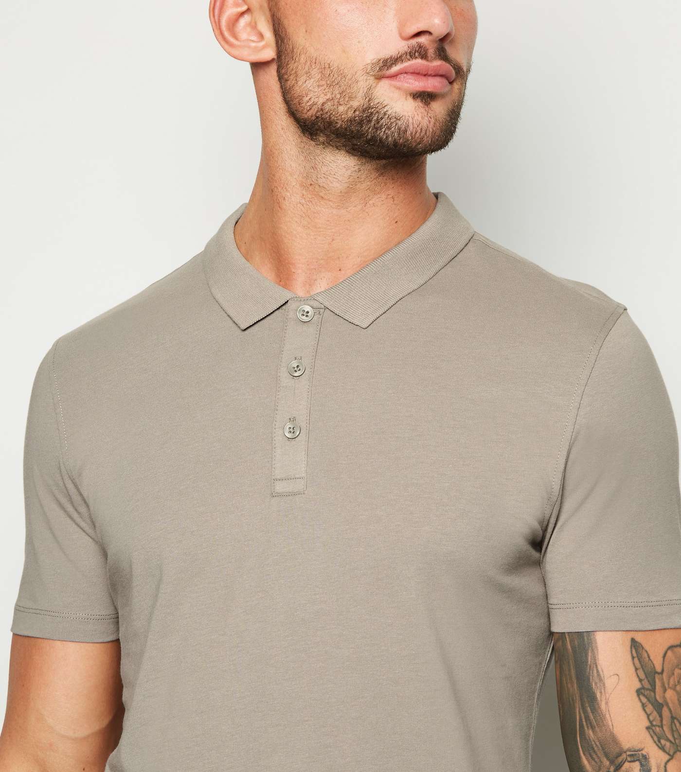 Pale Grey Muscle Fit Polo Shirt Image 5