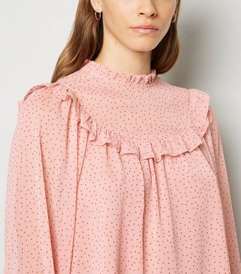 pink long sleeve ruffle top