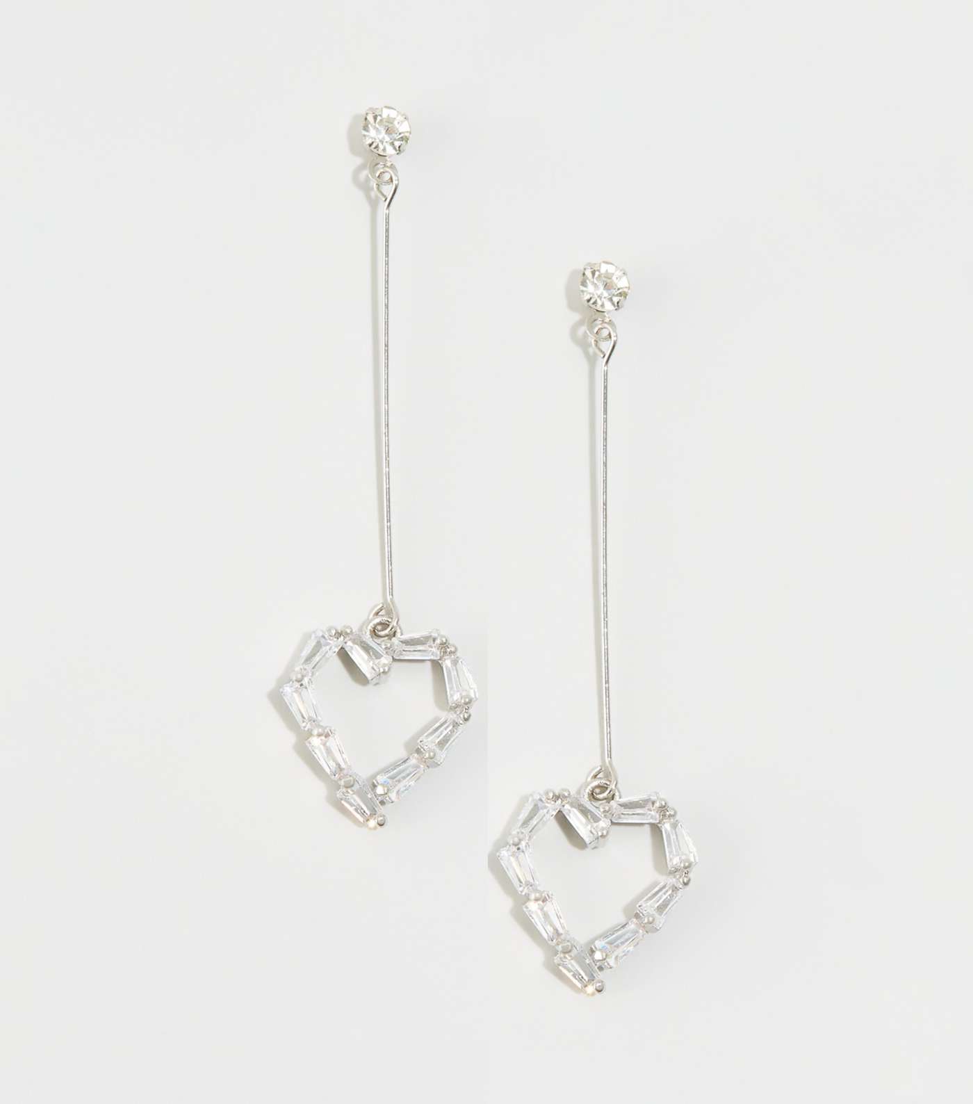 Silver Cubic Zirconia Heart Bar Earrings