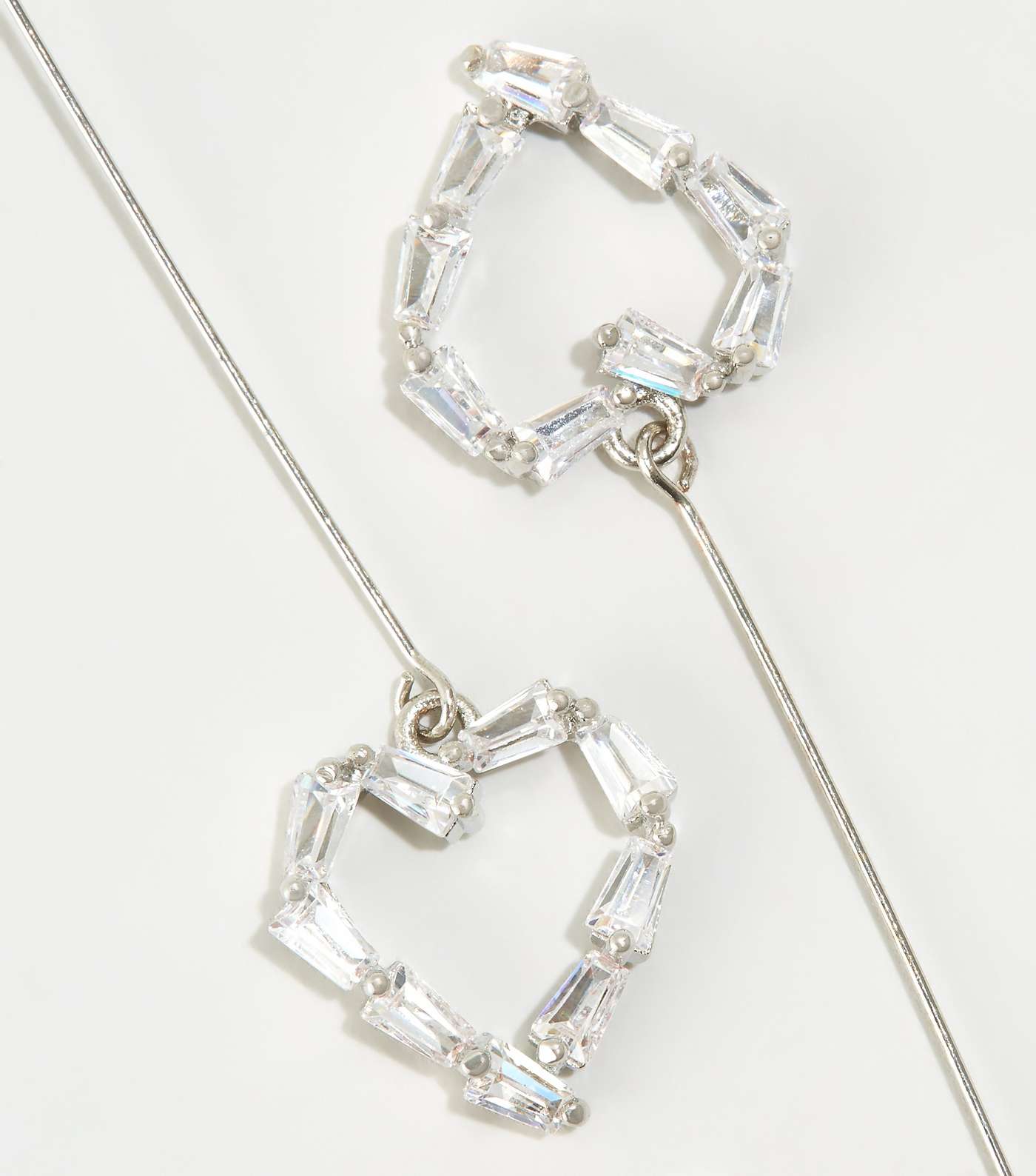 Silver Cubic Zirconia Heart Bar Earrings Image 3