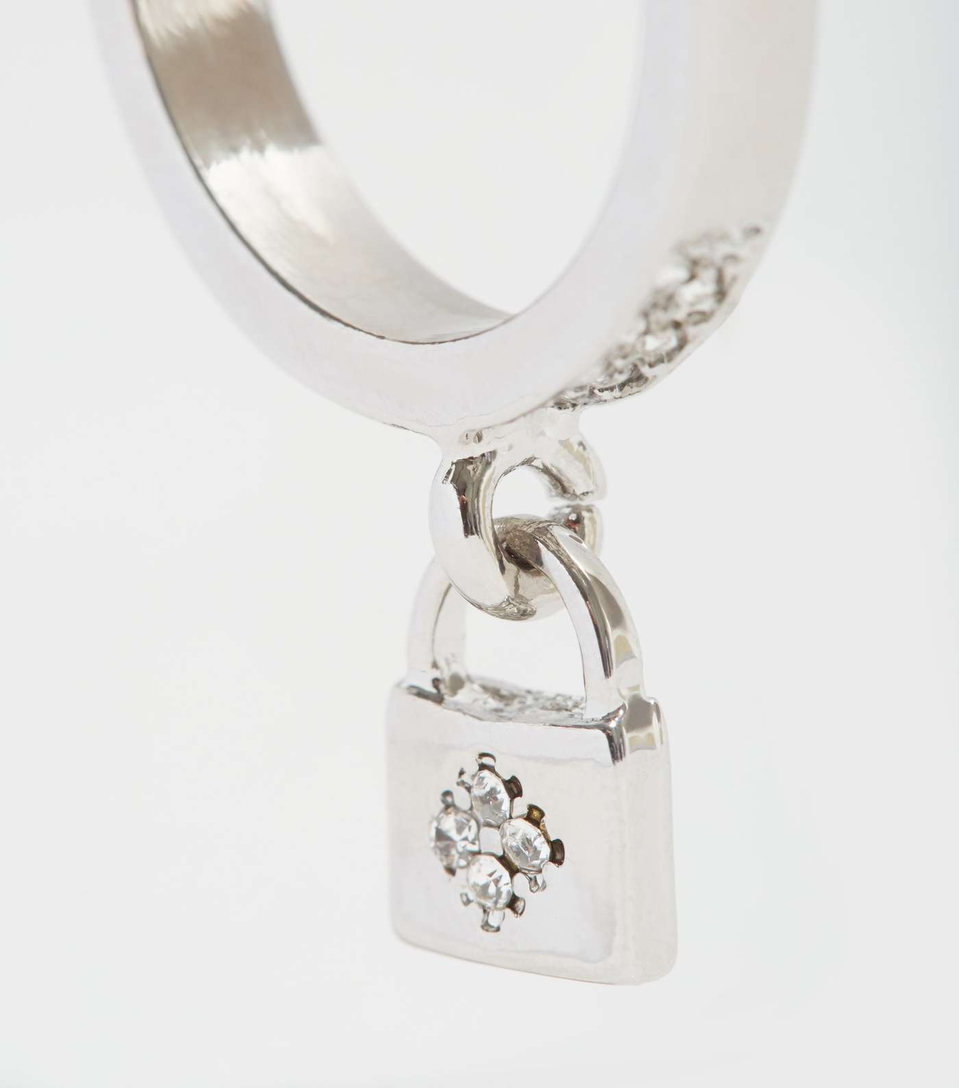Silver Diamanté Padlock Charm Ring Image 2