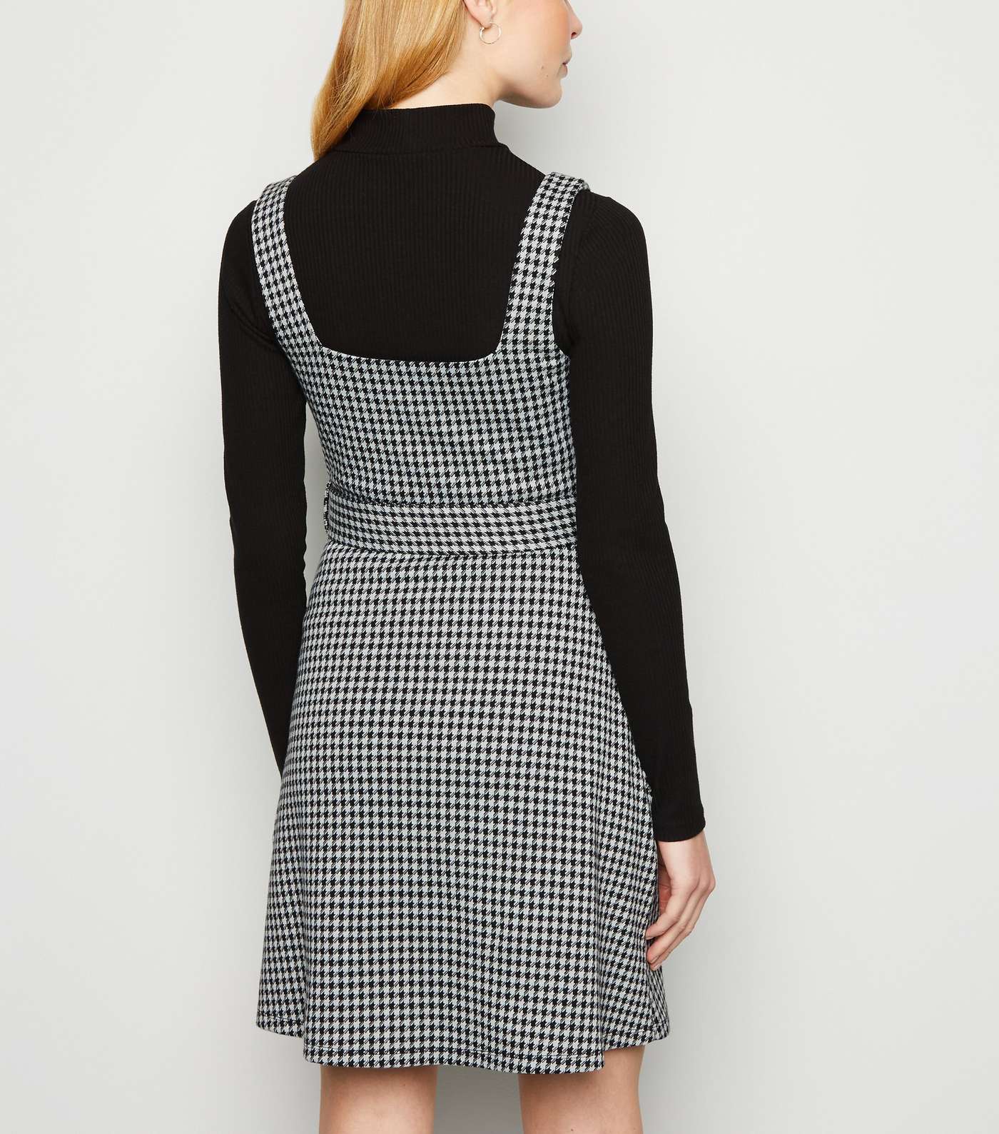 Black Dogtooth Belted Pinafore Dress Image 3