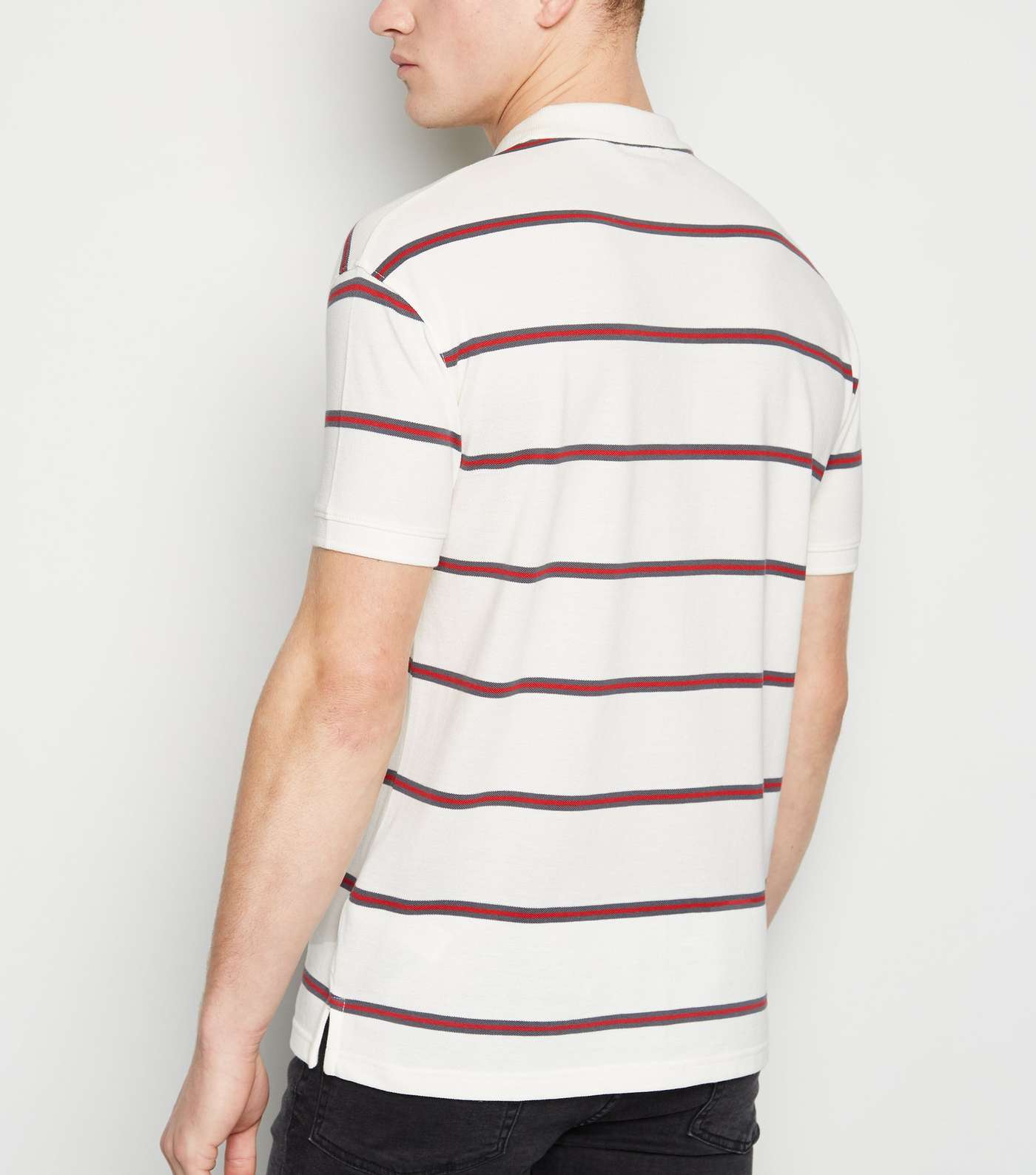 Off White Stripe Short Sleeve Polo Shirt Image 3