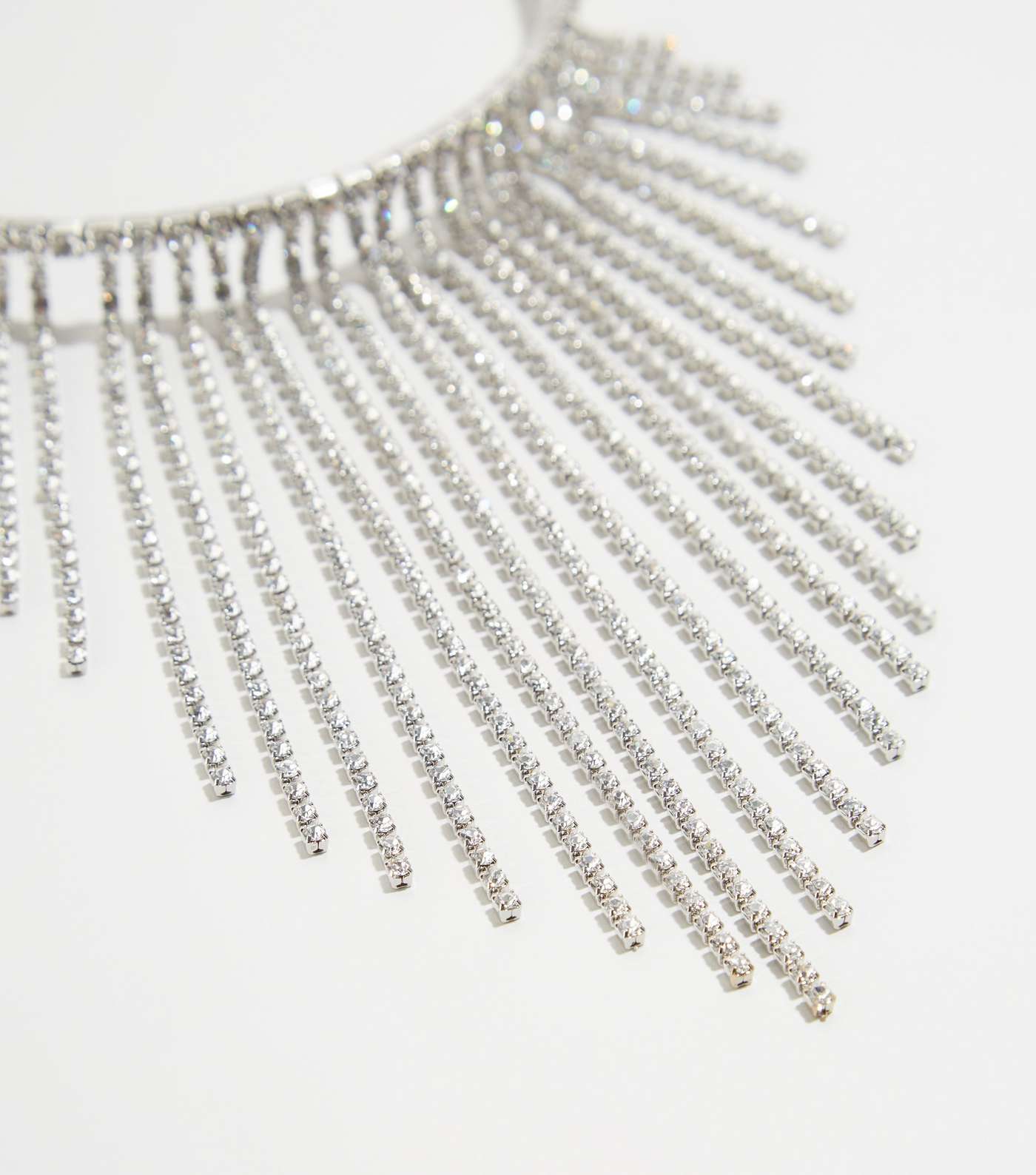 Silver Premium Diamanté Tassel Choker Necklace Image 3
