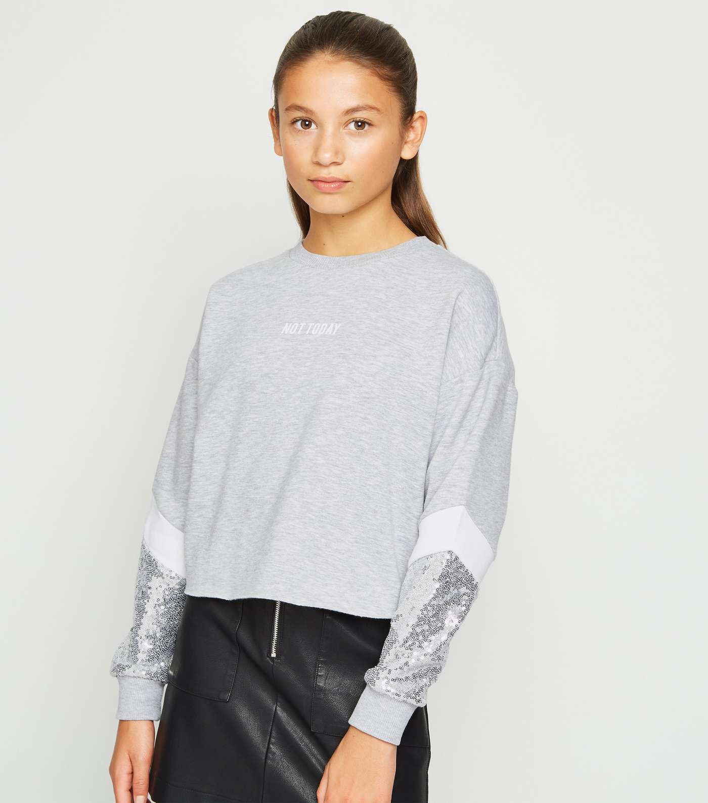 Girls Grey Slogan Sequin Sweatshirt
