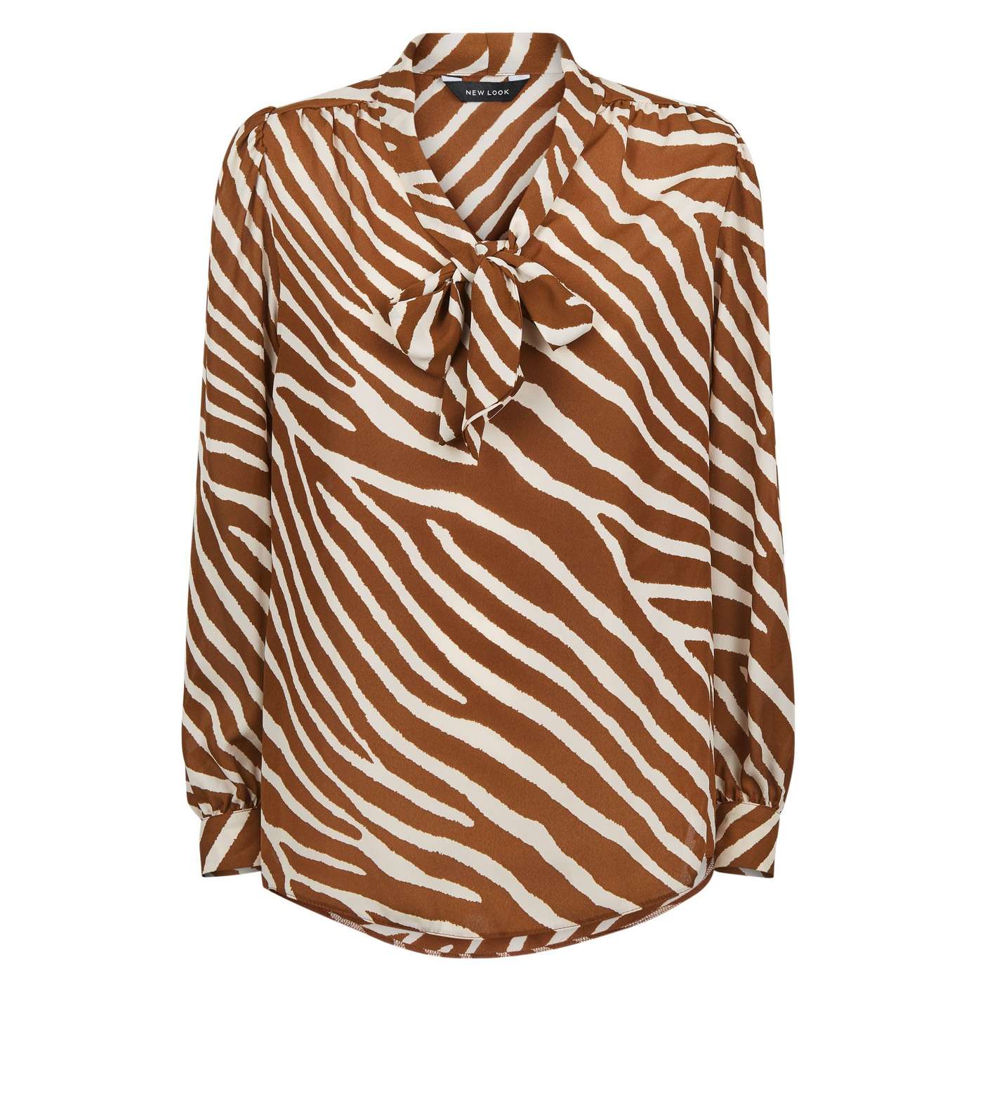 Brown Zebra Print Tie Neck Blouse Image 4