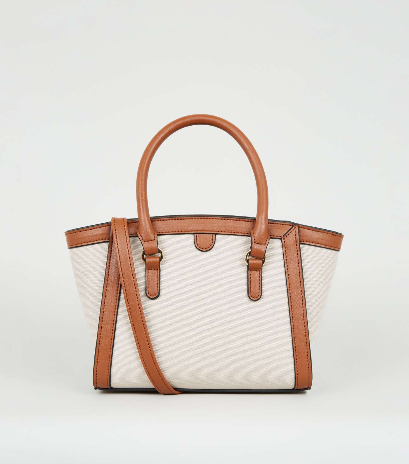 Tan Canvas and Leather-Look Tote Bag