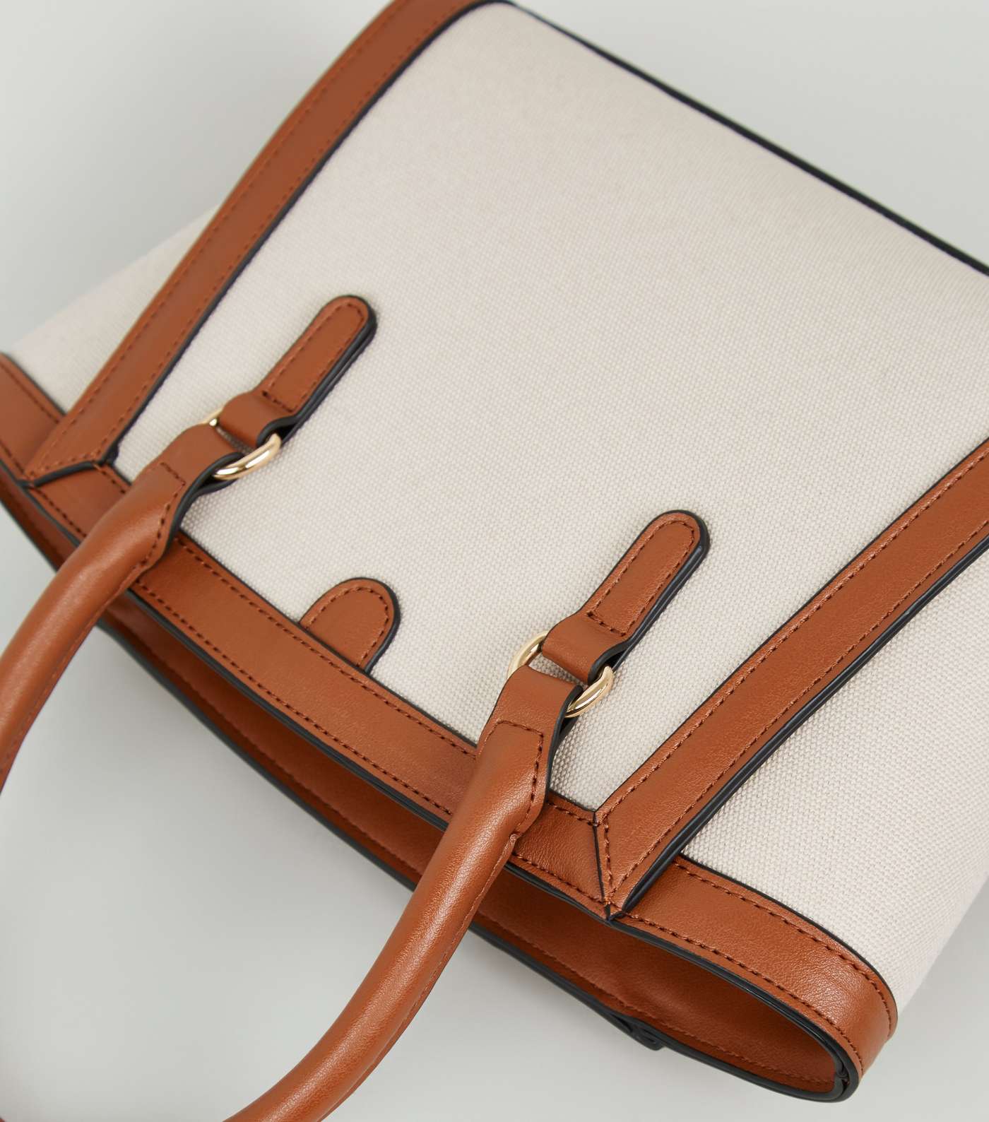 Tan Canvas and Leather-Look Tote Bag Image 3
