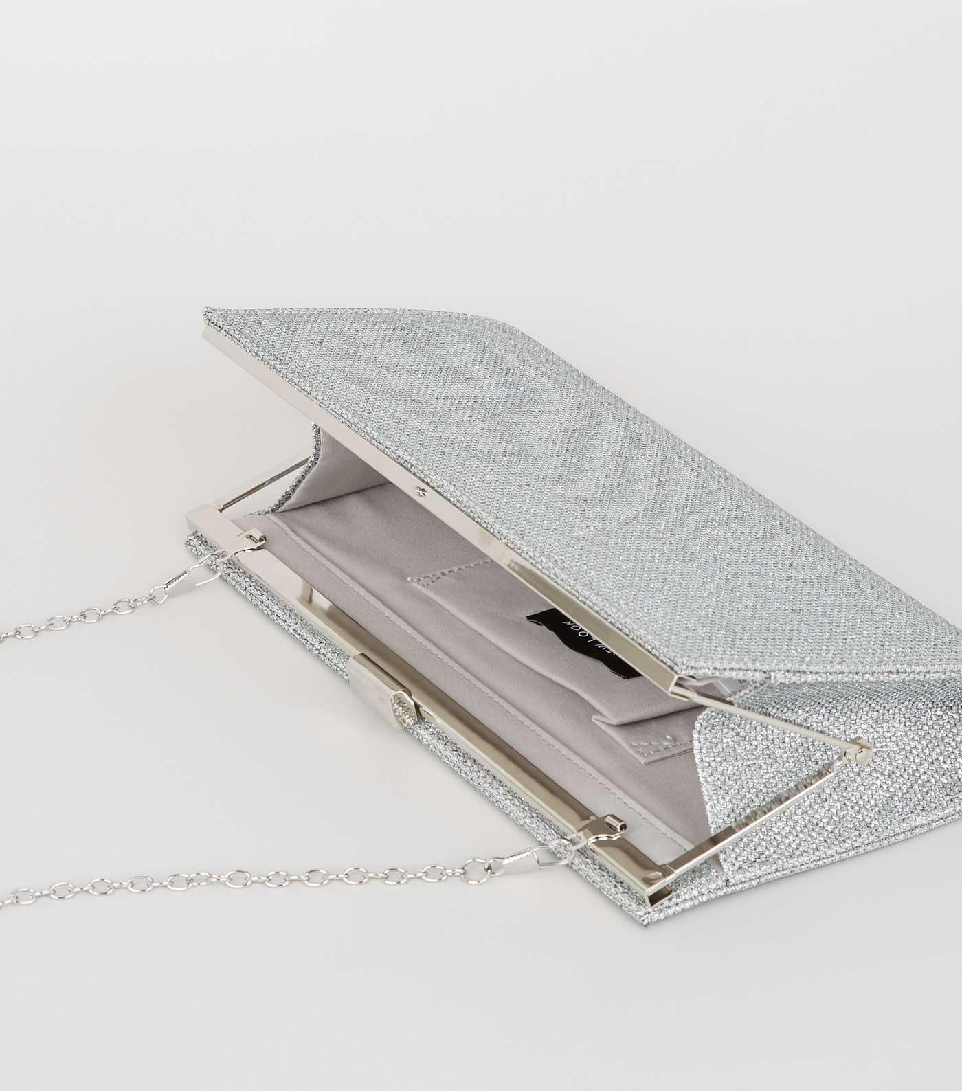 Silver Glitter Clutch Bag Image 3