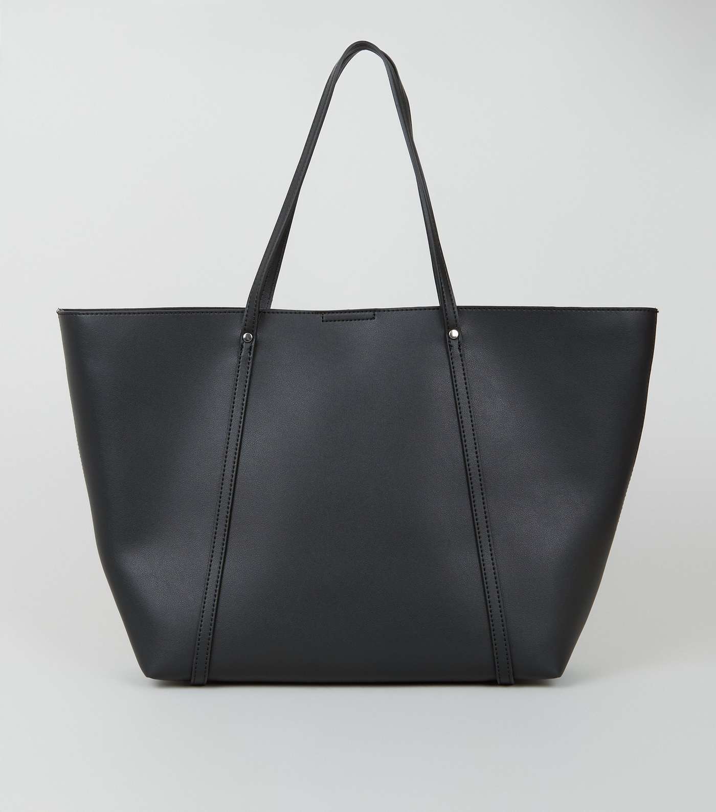 Black Leather-Look Large Tote Bag Image 2