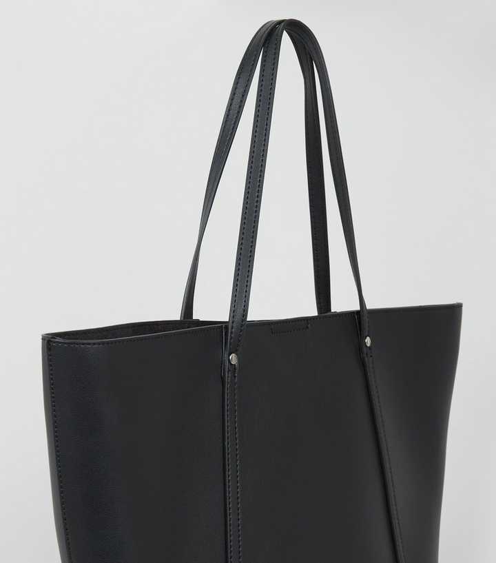 Black Leather-Look Large Tote Bag