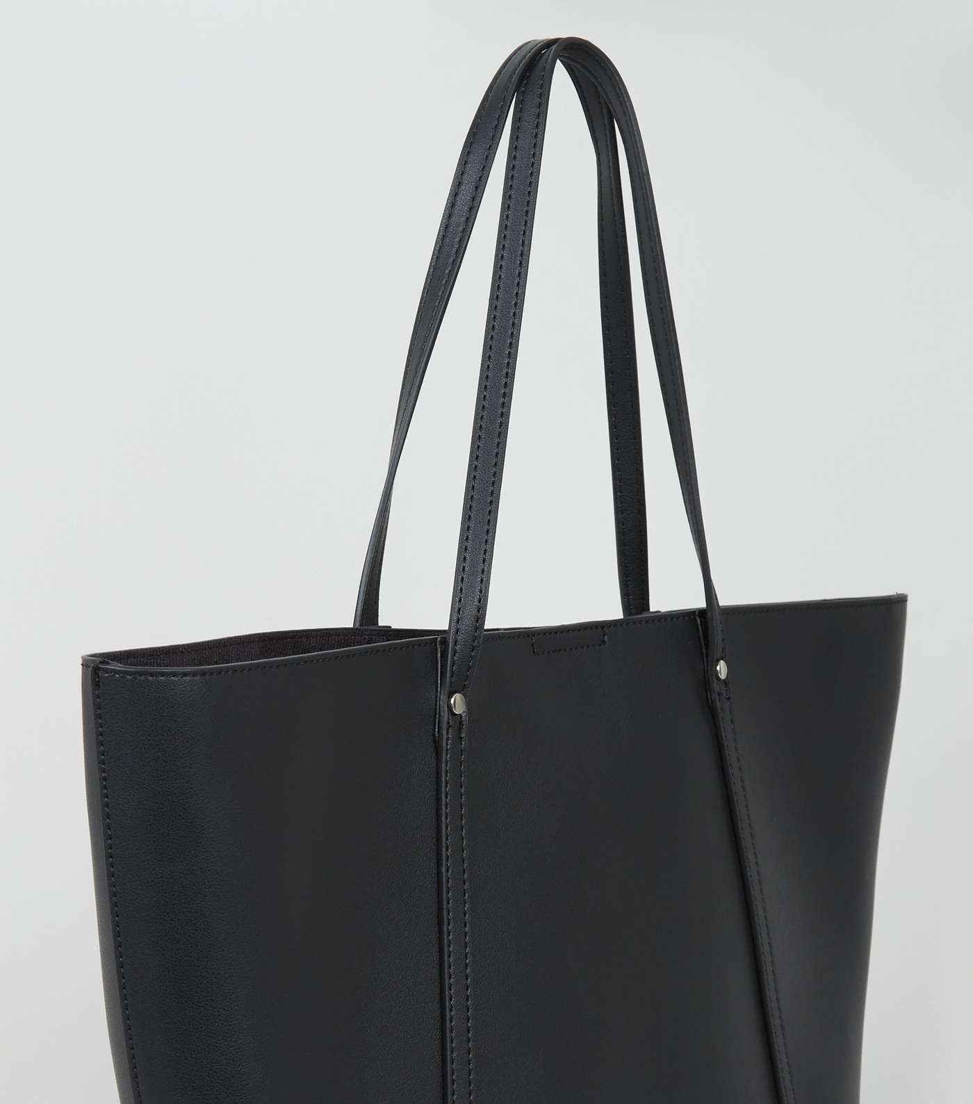 Black Leather-Look Large Tote Bag Image 4