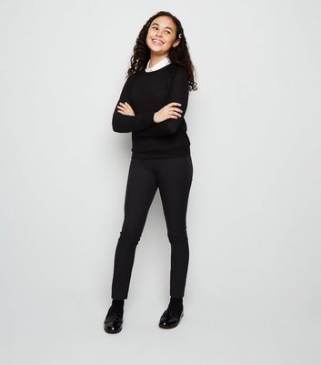 Girls Black Straight Leg Adjustable Waist School Trousers | New Look