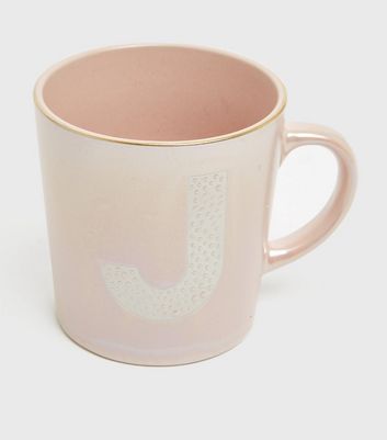 Image of Pale Pink Iridescent Speckled J Initial Mug New Look