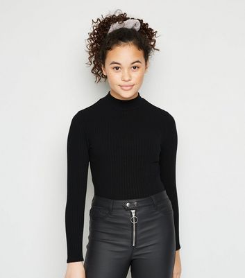 black ribbed high neck top