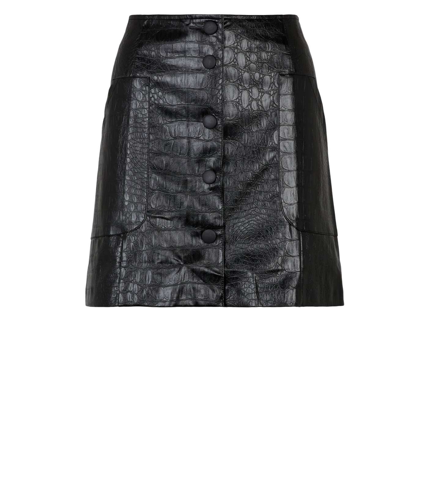 NA-KD Black Faux Croc Leather-Look Mini Skirt Image 4