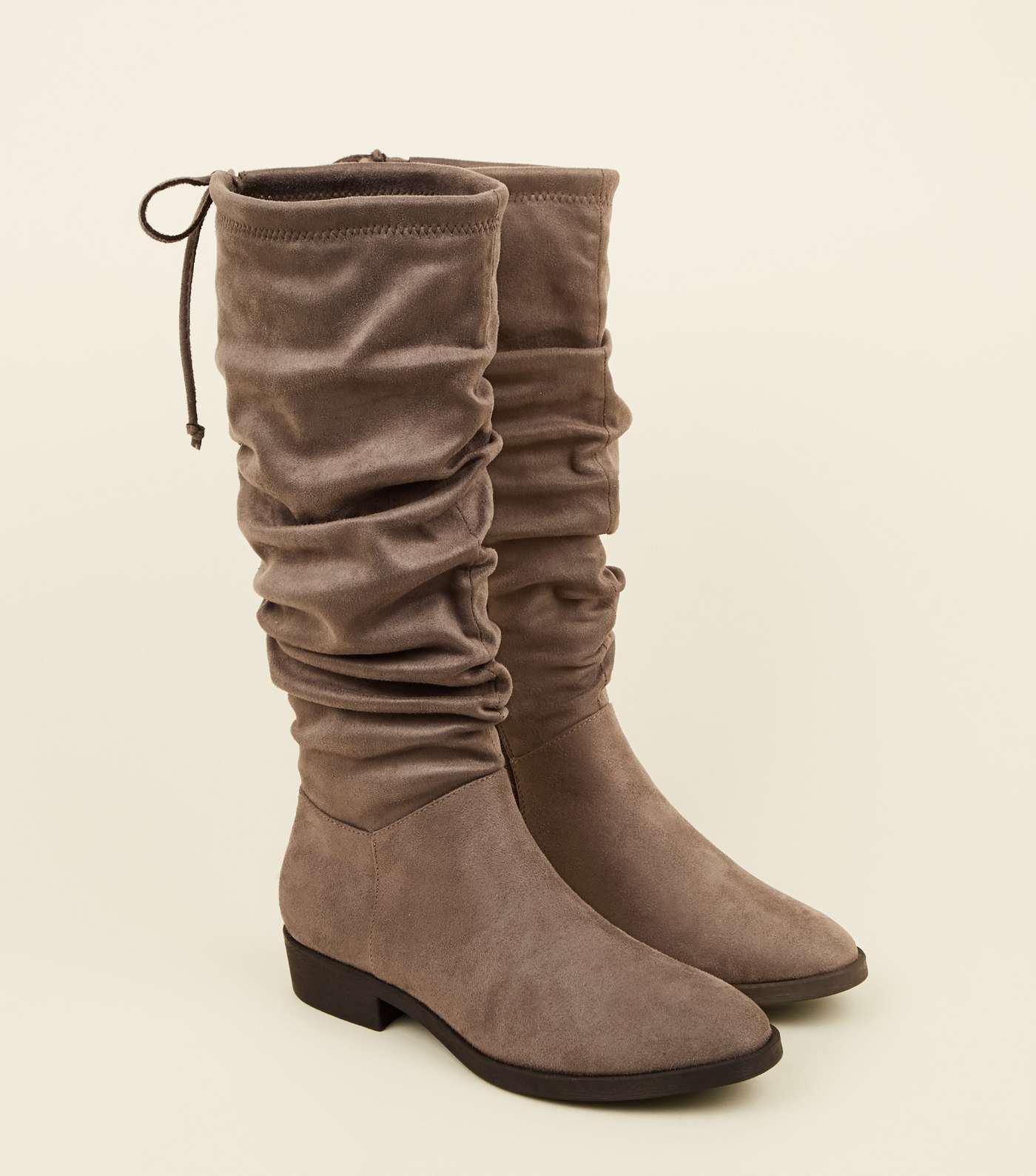 Grey Suedette Flat Slouch Calf Boots Image 4