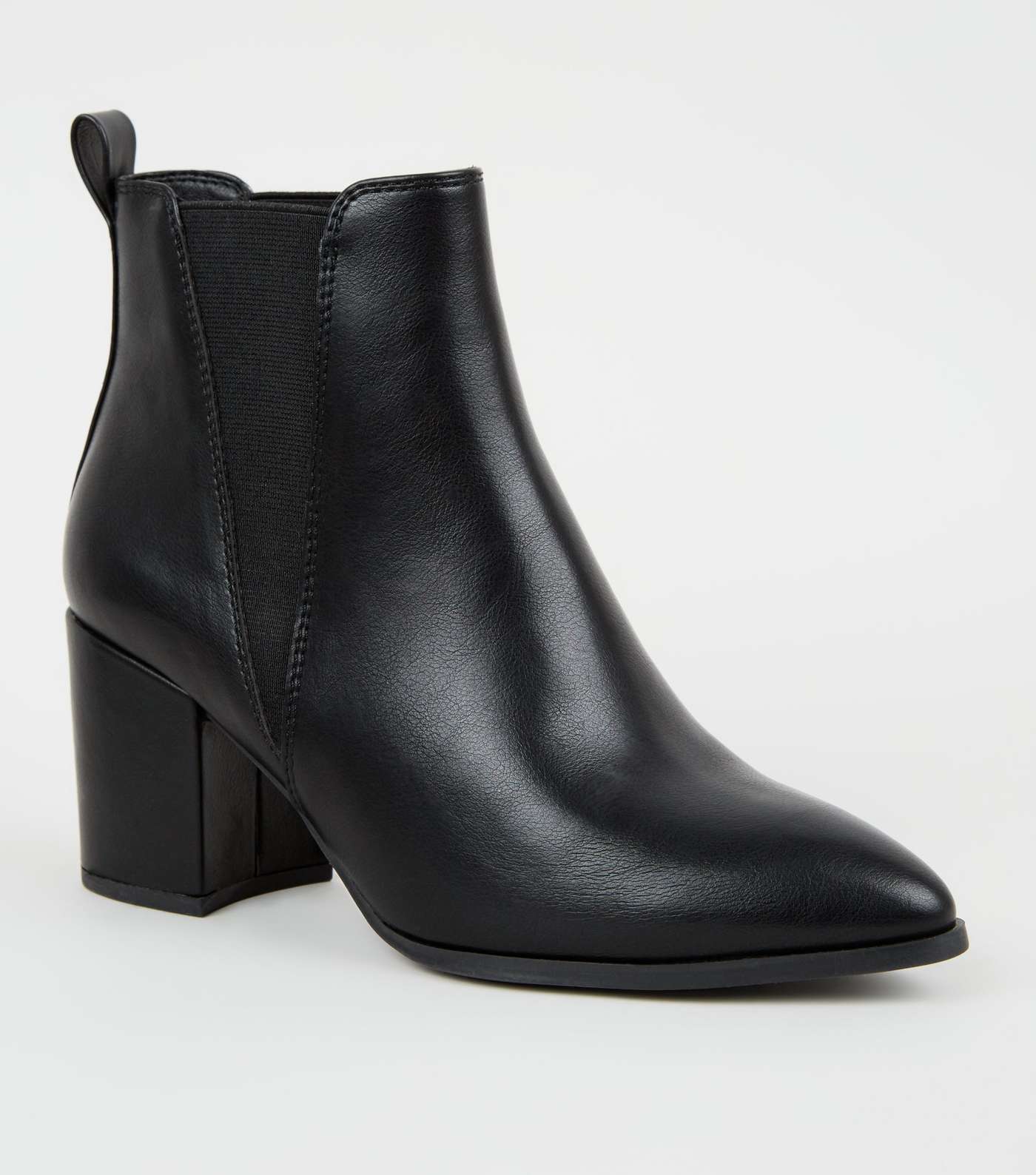 Wide Fit Black Pointed Block Heel Chelsea Boots