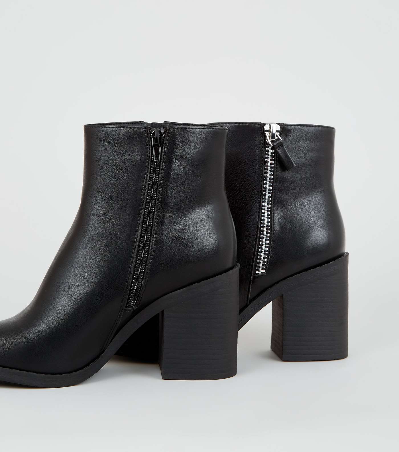 Black Zip Side Block Heel Boots Image 3