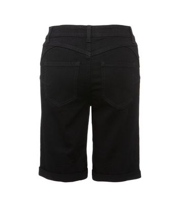 Black knee length denim shorts online