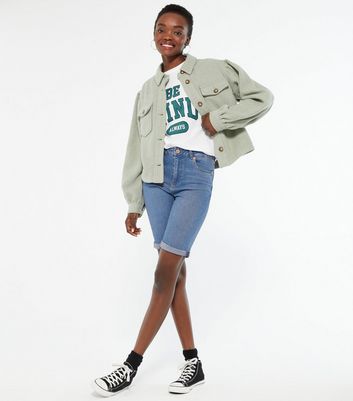 Image of Bright Blue 'Lift & Shape' Denim Knee Shorts New Look