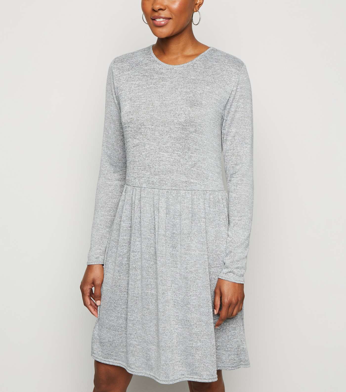 Grey Fine Knit Long Sleeve Tiered Mini Dress